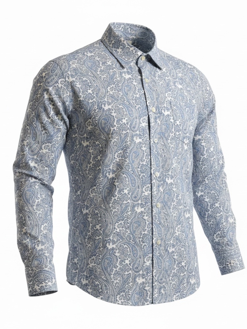 Madison Men's Large L Button Down Shirt Blue Paisley Long Sleeve 100% Cotton
